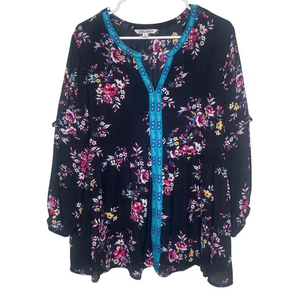 The Pioneer Woman‎ Boho Blouse  XL Floral Long Sleeves Peasant Flowy Lightweight - Picture 1 of 11